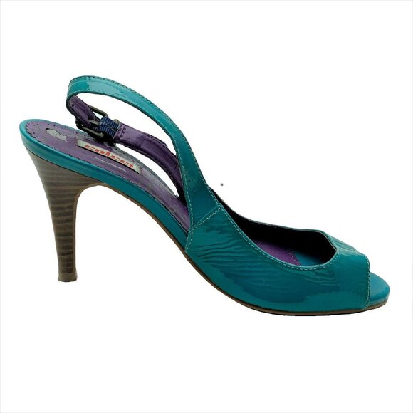 Colcci Womens Turquoise Patent Leather Slingback High Heel Peep Toe - Picture 7 of 7